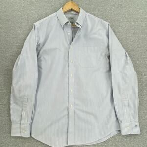 Lands End Shirt Mens 15.5 Blue Striped Button Down Long Sleeve Workwear Casual